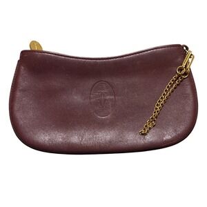 Must de Cartier Burgundy Bordeaux Leather Vintage Pouch Wristlet with Gold Chain